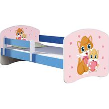 Bild für ACMA Kinderbett Jugendbett mit Einer Schublade und Matratze Blau mit Rausfallschutz Lattenrost II 140x70 160x80 180x80 (33 Miezekatzen, 140x70)