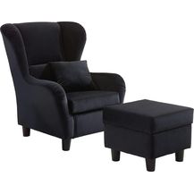 Bild für lifestyle4living Ohrensessel mit Hocker in schwarzem Samt bezogen 