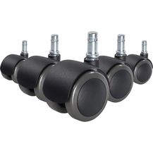 Bild für hjh OFFICE 619023 5X Hartbodenrollen 10mm / 50mm ROLO FIX Zinkgusdruck Stuhlrollen sitzgebremst für Hartböden (5er Pack)