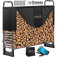 Bild für KESSER® Kaminholzregal Metall Brennholzregal außen Stahlrahmen + Abdeckung & Handschuhe Kaminholzunterstand 200kg Wasserdichter Holzlager Holzstapelhilfe für Garten Terrasse Schwarz