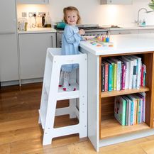 Bild für Stepup Baby Lernturm Montessori Küchenhelfer Ständer Verstellbare Kleinkind Stufen mit Sicherheitsschiene Massivholz Weiß