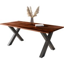 Bild für Baumkantentisch Akazie mit schwarzen Resin-Adern nussbaumfarben 220 x 100 cm X-Gestell schwarz POLLY 92382205