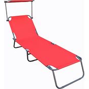 Ambia Garden Dreibeinliege, Rot, wetterfest, verstellbares Dach, klappbar, verstellbare Rückenlehne, 55x24x185 cm, Gartenmöbel