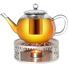 Bild für Creano Teekanne Creano Teekanne aus Glas 1,2l + ein Stövchen aus Edelstahl, 3-teilige, (Set, 4-St)