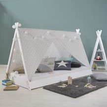 Bild für Kinderbett TIPI 90x200 Jugendbett weiß grau Holzbett Kinderzimmer Stoff