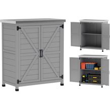 Bild für Outsunny Geräteschrank Outdoor, wetterfest, mit Arbeitsplatte, Doppeltür, Einlegeboden (Geräteschuppen, 1-St, Gartenschrank Holz)