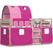 vidaXL Etagenbett mit Vorhängen und Tunnel, Massivholz Kiefer, Natur, 90x200 cm