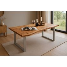 Bild für Esstisch Baumkante massiv Akazie natur 120 x 80 U-Gestell silber QUINN 66271237