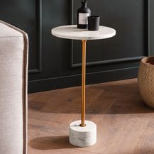 Bild für FINEBUY Beistelltisch FB107536 Anstelltisch Echter Marmor Ø 30 cm Wohnzimmertisch Rund (Echter Marmor Metall 30x30x55,5 Anstelltisch, rund)