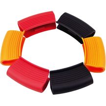 Bild für 6 Stück Silikon-unterstützte Heißgriffhalter, Topflappenabdeckungen, rutschfeste Topflappenabdeckungen, hitzebeständige Topflappen, Kochgeschirrgriffe für Bratpfannen aus Gusseisen (Rot, Orange, Schwarz)