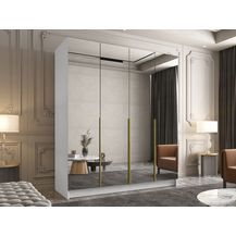 Bild für Drehtürenschrank Salkor III, Kleiderschrank mit 4 Türen, Frontspiegel (Farbe: Weiß / Weiß + Gold)