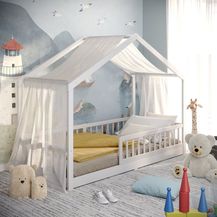 Bild für CADANI Kinderbett Malte Bodenbett Hausbett weiß (Rausfallschutz abnehmbar)