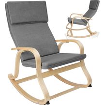 Bild für TecTake Schaukelstuhl mit Armlehnen, Gestell aus Birkenholz, 65 x 94 x 100 cm, bis 150 kg, Kufen mit Stoppern + Filzgleitern, bequemes Sitz- & Rückenpolster inkl. Kopfkissen (Hellgrau 