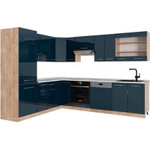 Bild für Eckküche Fame-Line Dunkelblau Hochglanz/Goldkraft Eiche 227 x 60 cm 