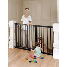 Bild für COMOMY 75-131cm Treppenschutzgitter Ohne Bohren, Türschutzgitter Automatisches Schließen mit Grün/Rotem Schild, Baby schutzgitter Kindergitter Hundegitter für Treppe (76cm Hoch, Schwarz)