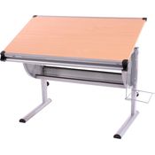 Kinder-/Jugend-Schreibtisch Schülerschreibtisch Bürotisch Oxford, höhenverstellbar, neigbar, 62-92 x 118 x 68 cm ~ natur, Buche