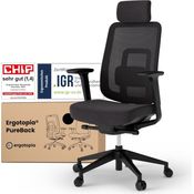 Ergotopia 'PureBack' ergonomischer Bürostuhl mit Lordosenstütze & 4D-Armlehne, Schwarz, mit Kopfstütze