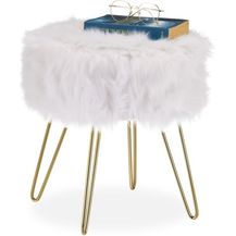 Bild für Fellhocker Kunstfell Weiß-Gold