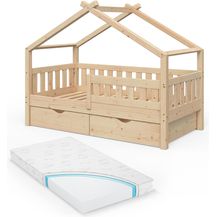 Bild für Hausbett Design Naturholz 80x160 cm mit 2 Schubladen und Matratze Vitalispa