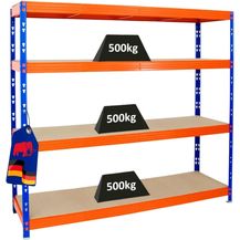 Bild für PROREGAL Profi Schwerlastregal Rhino EXTRA BREIT blau/orange HxBxT 180 x 200 x 60 cm Fachlast 500kg 4X Spanplatten-Ebenen 8mm Garagenregal