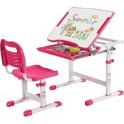 COSTWAY Kinderschreibtisch, mit Stuhl, höhenverstellbar, neigbar, Rosa