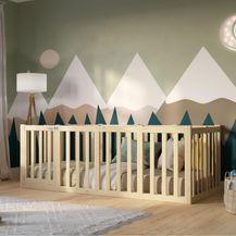 Bild für Crazy Pine Kinderbett 200x140 cm – Montessori Bodenbett mit Hohem Rausfallschutz 73cm und Öffnbarer Barriere