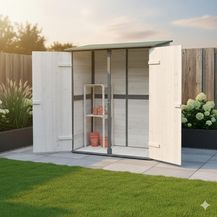 Bild für XXL Geräteschuppen Weiß/Grau Gerätehaus Holz Geräteschrank Gartenschrank