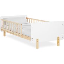 Bild für Kinderbett 90x200 cm mit Lattenrost Rausfallschutz Weiß Bettgestell Holzbett Einzelbett Gitterbett Massiv Holzbettrahmen