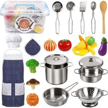 Bild für EFO SHM Küchenspielzeug Zubehör Kinderküche Kochgeschirr Edelstahl Pfannenset Schürze und Kochmütze für Gemüse Pretend Spielzeug Rollenspiele Mädchen und Jungen