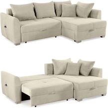 Bild für Ecksofa L-Form Couch Polsterecke Schlaffunktion Bettkasten Cord in Beige Grau