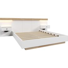 Bild für Merax Bettanlage Holzbett 180x200 Doppelbett mit 2 LED Nachtkommoden & 1 USB & 1 Type C & 1 Steckdose & Lattenrost Beige & Weiß
