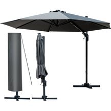 Bild für BRAST Alu Sonnenschirm Ampelschirm Ø360cm Grau + Schützhülle UV-Schutz 80+ wasserabweisend mit Kurbelvorrichtung drehbar schwenkbar & höhenverstellbar
