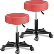 Casaria Rollhocker 2er Set Höhenverstellbar mit Rollen 46-60cm Sitzhöhe 10 cm Polsterung 360° Drehbar Arbeitshocker Drehhocker Bürohocker Hocker Rot