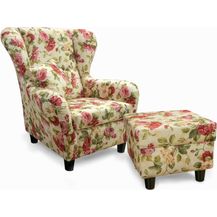 Bild für lifestyle4living Ohrensessel mit Hocker mit Webstoff Blumenmuster bezogen 