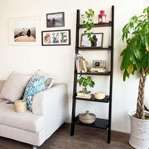 Bild für Modernes Leiterregal mit 5 Böden,Standregal,Bücherregal,schwarz,FRG17-SCH