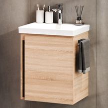 Bild für Planetmöbel Waschtischunterschrank 50 cm Sonoma Eiche mit Armatur Chrom