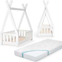 Bild für Vitalispa Tipi-Bett Weiß 70x140 cm mit Zaun und Matratze