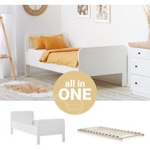 Bild für Komfortbett 90x200 mit Lattenrost Seniorenbett Höhenverstellbar Holzbett Einzelbett Weiß Hohes Bett Bettgestell