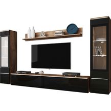 Bild für Wohnwand Doppo II (Farbe: Wotan / Schwarz Hochglanz, mit weißer LED Beleuchtung)