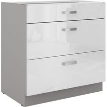 Bild für Küchen Unterschrank 80 Bianca Weiss Hochglanz + Grau Vollauszug Soft-Close