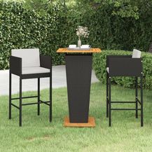 Bild für vidaXL 3-tlg. Gartenbar-Set mit Kissen Poly Rattan Schwarz 3094798