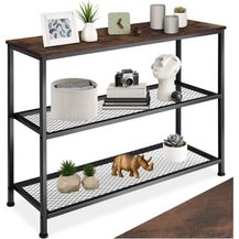 Bild für tectake 800914 Konsolentisch aus Holz und Metall, Industrie-Design, schmaler Vintage Flurtisch mit 2 Gitterablagen, schwarzer Metallrahmen (Dunkelbraun 