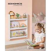SONGMICS Bücherregal Kinder, Kinderregal mit 3 Ebenen, Spielzeugregal, Wandregal, für Kinderzimmer, Spielzimmer, weiß-naturfarben
