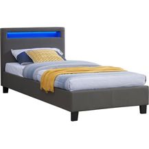 Bild für CARO-Möbel Polsterbett Mandalay mit LED Beleuchtung Einzelbett Lederbett 90x200 cm mit Lattenrahmen