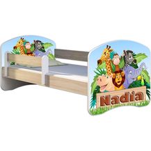 Bild für Kinderbett Jugendbett mit einer Schublade und Matratze Sonoma mit Rausfallschutz Lattenrost ACMA II 140x70 160x80 180x80 (02 Animals name, 180x80)