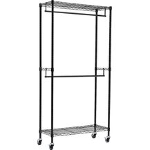 Bild für Amazon Basics Doppel-Kleiderstange Offen mit Rädern und Höhenverstellbaren Regalen