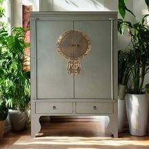 Bild für Chinesischer Hochzeitsschrank oliv vintage verziert Schrank Kommode Sideboard Lowboard asiatisch orientalisch Fernost shabby-chic Landhaus
