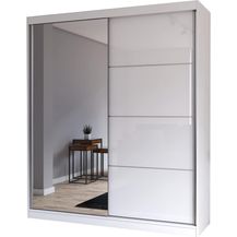 Bild für Schiebetürenschrank, eleganter Kleiderschrank Schrank Garderobe Spiegel Multi 35-180 cm, Schlafzimmer- Wohnzimmerschrank Schiebetüren Modern Design (Weiß/Weiß)