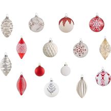 Bild für Weihnachtskugel 50er Set SNOWFLAKE Glas Rot Weiß