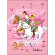 Bild für Kinderteppich Bibi und Tina Freunde rosa/pink 100x130 cm rutschhemmend lärmhemmend Kinder-Zimmer-Teppich Spiel-Teppich Spielunterlage Mädchen-Teppich Blocksberg Pferde-Reiten Amadeus Sabrina Minky